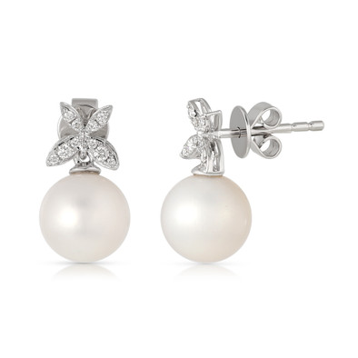  Cercei Aur Alb 14K, Perla 9.00 Ct , Diamante 0.13 Ct 2