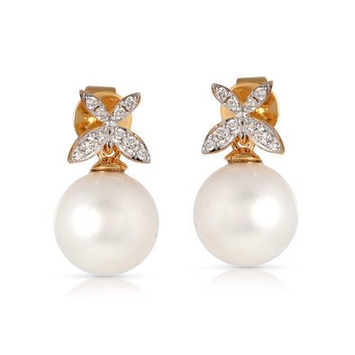  Cercei Aur Galben 14K, Perla 9.00 Ct , Diamante 0.13 Ct 1
