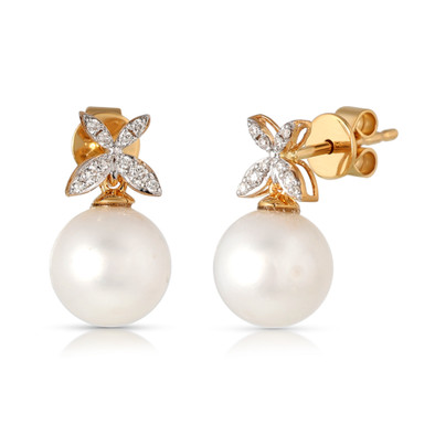  Cercei Aur Galben 14K, Perla 9.00 Ct , Diamante 0.13 Ct 2