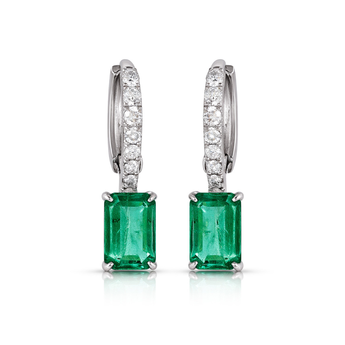  Cercei Aur Alb 14K,  Smarald 1.10 Ct , Diamante 0.22 Ct 1