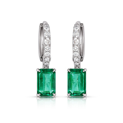  Cercei Aur Alb 14K,  Smarald 1.10 Ct , Diamante 0.22 Ct 1