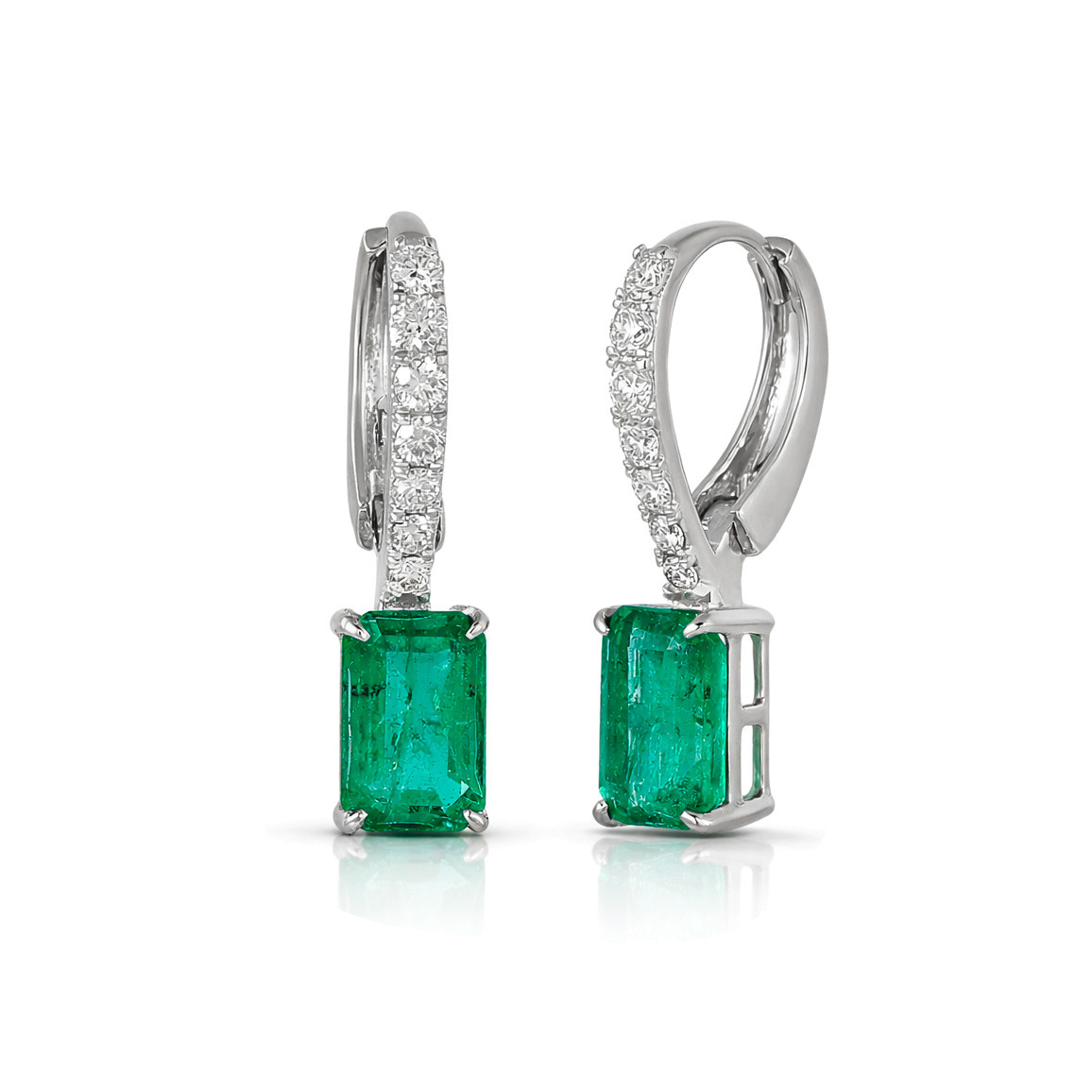  Cercei Aur Alb 14K,  Smarald 1.10 Ct , Diamante 0.22 Ct 2