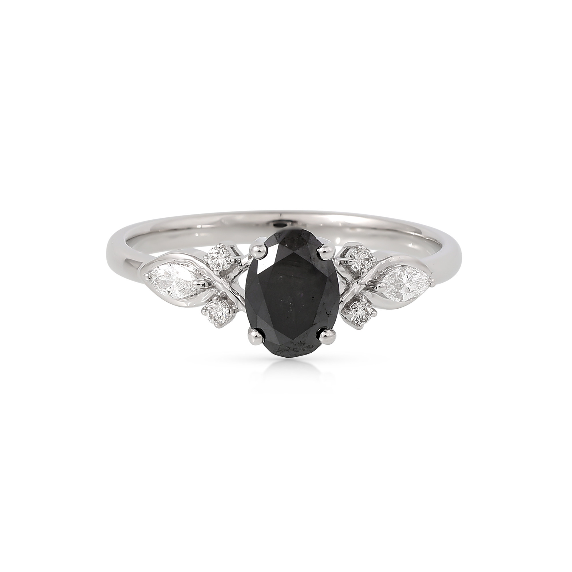  Inel Aur Alb 14k, Diamant Negru 0.85 Ct, Diamante Albe 0.18 Ct 1