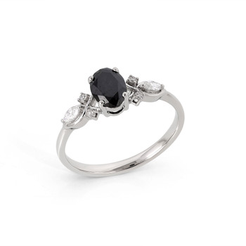 Inel Aur Alb 14k, Diamant Negru 0.85 Ct, Diamante Albe 0.18 Ct 2