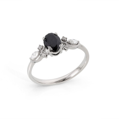  Inel Aur Alb 14k, Diamant Negru 0.85 Ct, Diamante Albe 0.18 Ct 2