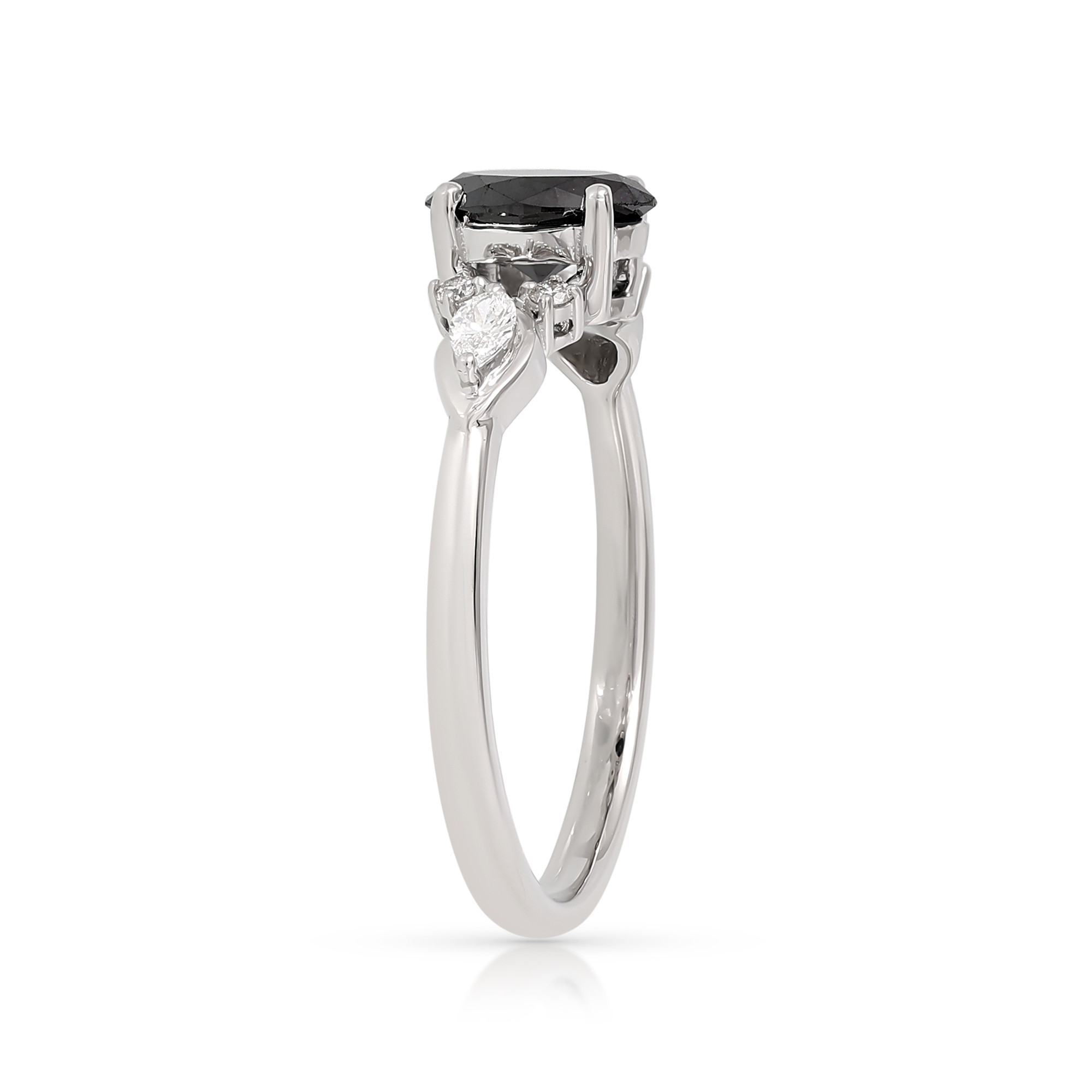  Inel Aur Alb 14k, Diamant Negru 0.85 Ct, Diamante Albe 0.18 Ct 3