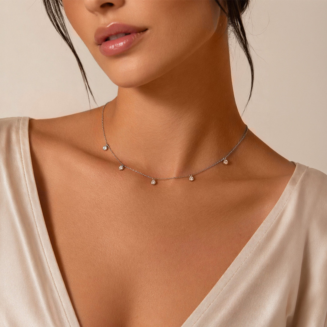  Colier Aur Alb 14k, Diamante 0.45 Ct 2