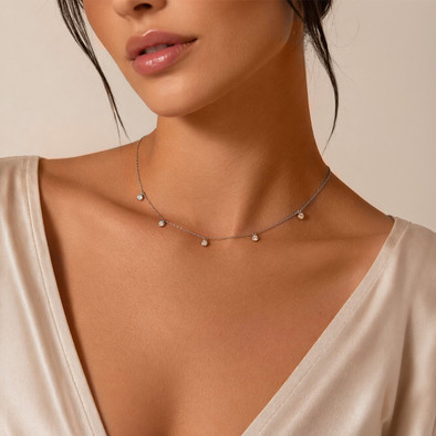  Colier Aur Alb 14k, Diamante 0.45 Ct 2