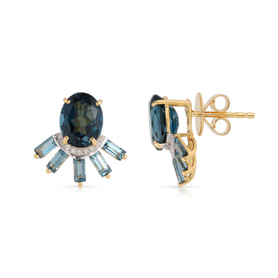  Cercei Aur Galben 18K,  London Topaz 1.90 Ct , Diamante 0.08 Ct 2