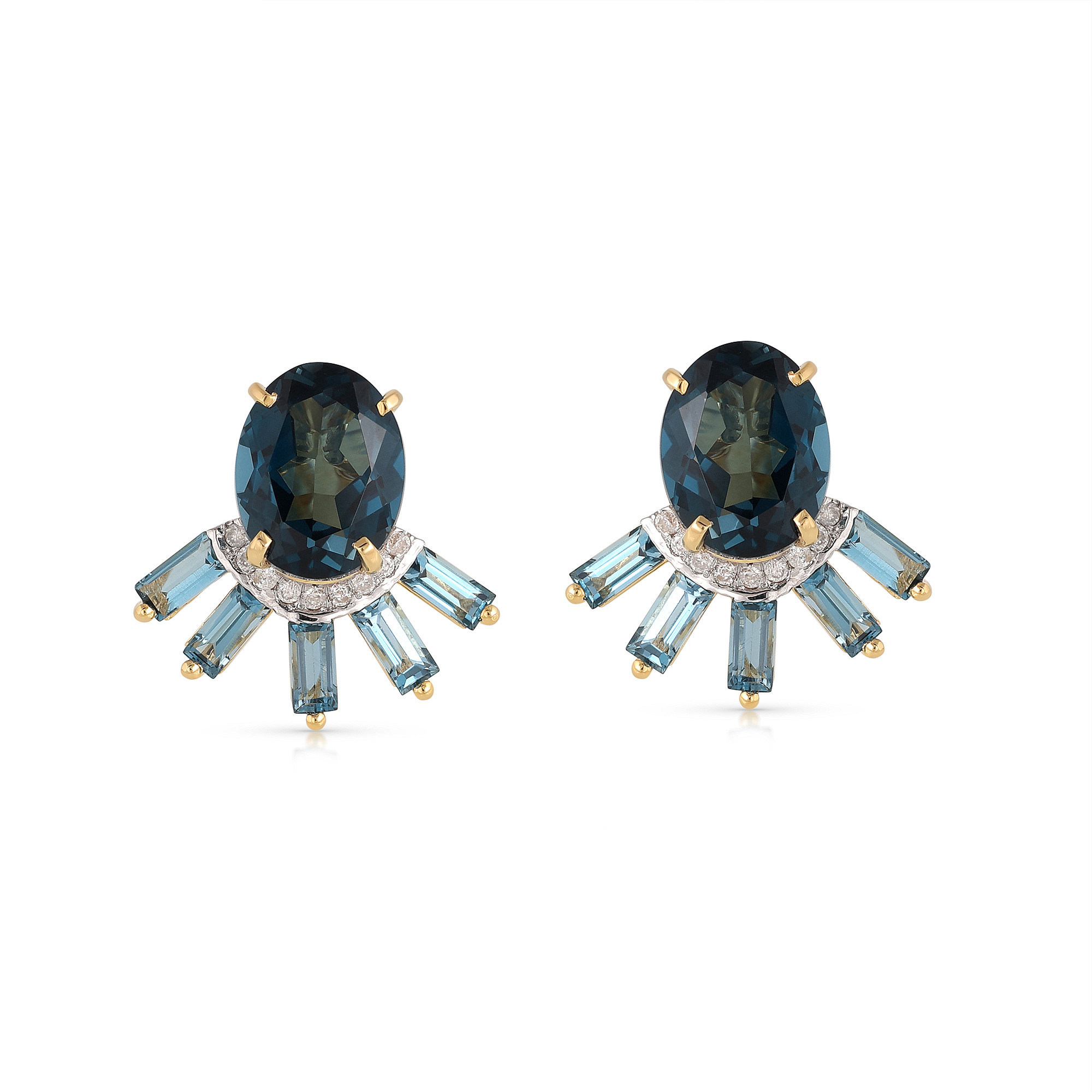  Cercei Aur Galben 18K,  London Topaz 1.90 Ct , Diamante 0.08 Ct 1