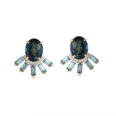  Cercei Aur Galben 18K,  London Topaz 1.90 Ct , Diamante 0.08 Ct 1