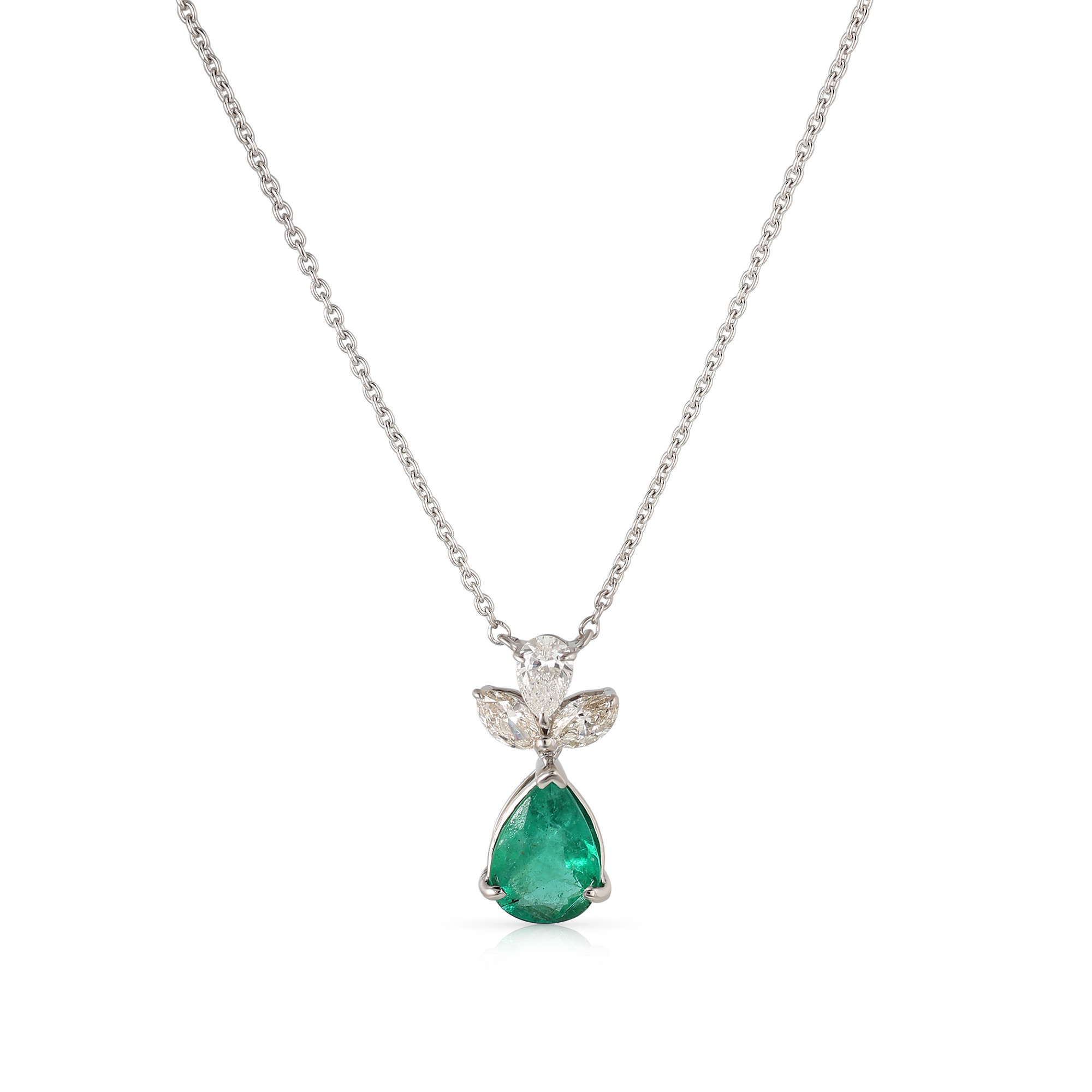  Colier Aur Alb 14k,  Smarald 0.90 Ct , Diamante 0.32 Ct 