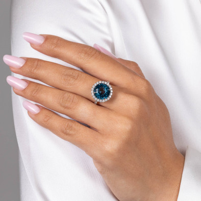  Inel Aur Alb 18K, London Topaz 7.93 Ct,  Diamante 0.77 Ct 2