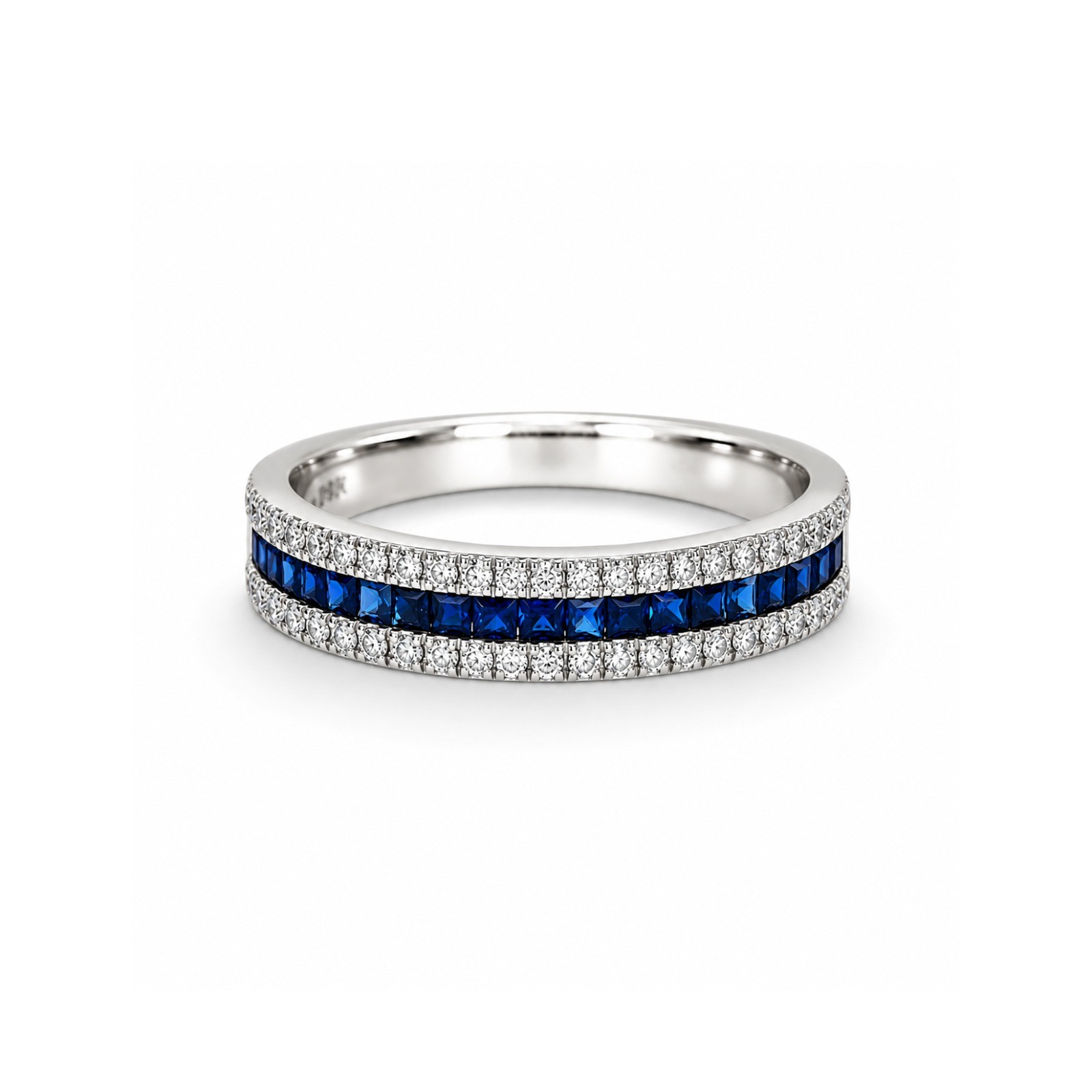  Inel Aur Alb 14k, Safire Albastre 0.44 Ct, Diamante Albe 0.17 Ct 1