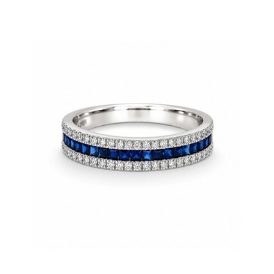  Inel Aur Alb 14k, Safire Albastre 0.44 Ct, Diamante Albe 0.17 Ct 1