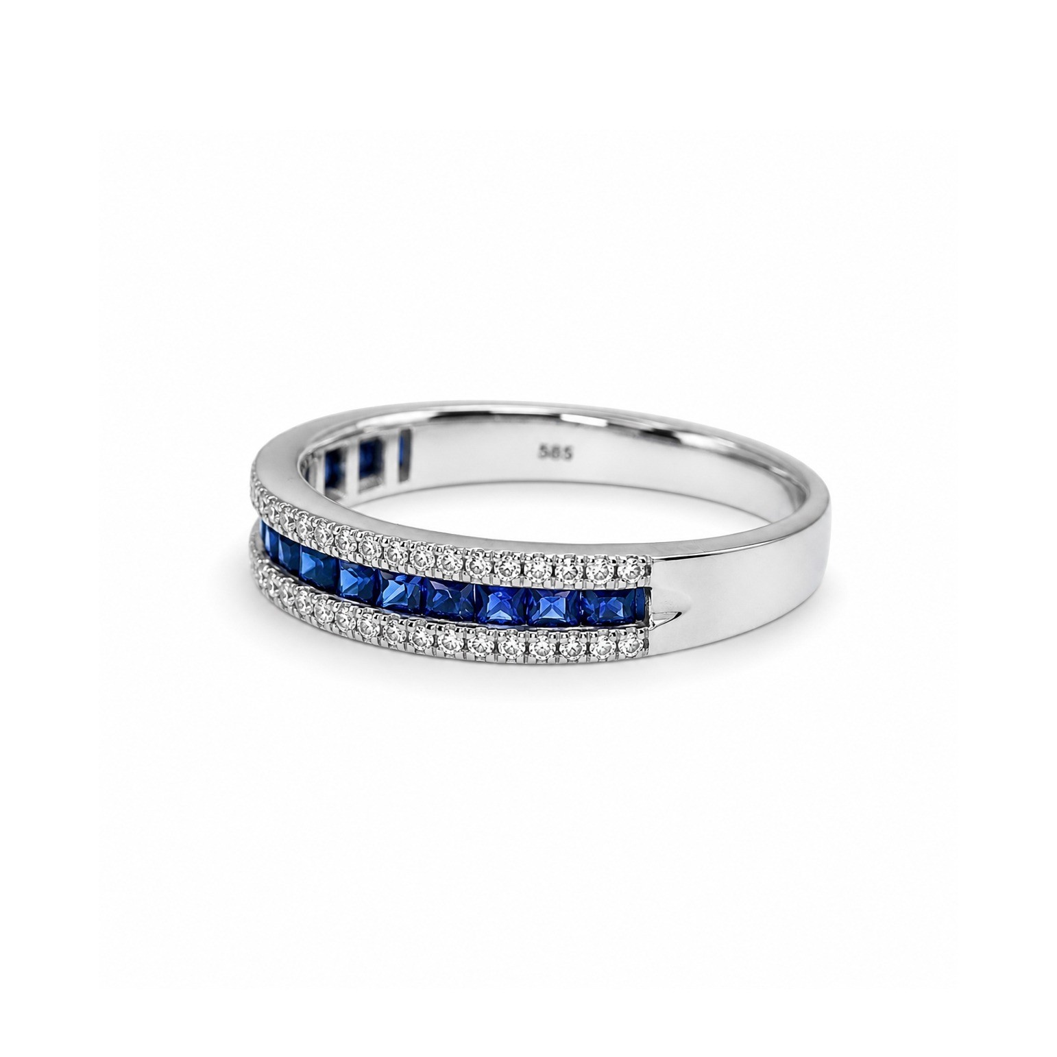  Inel Aur Alb 14k, Safire Albastre 0.44 Ct, Diamante Albe 0.17 Ct 3