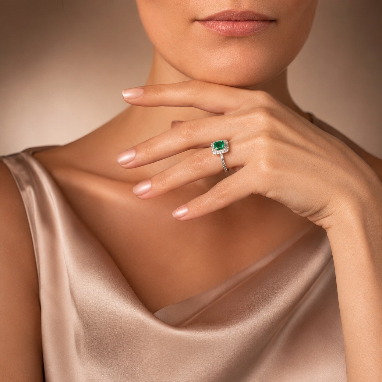  Inel Aur Alb 18K, Smarald 1.30 Ct, Diamante 0.26 Ct 2