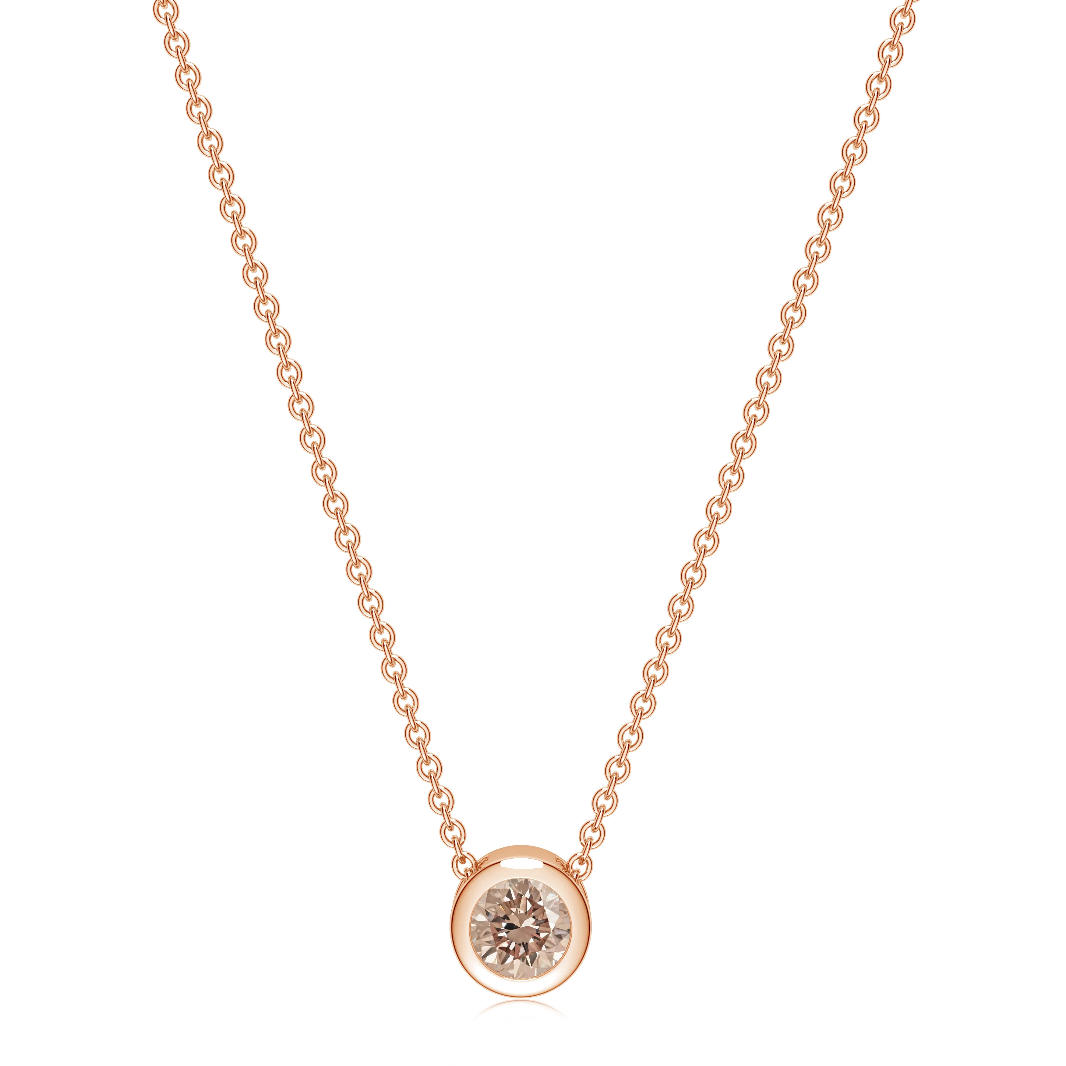  Colier Aur Roz 18k, Diamant Solitaire Champagne 0.11 Ct 1