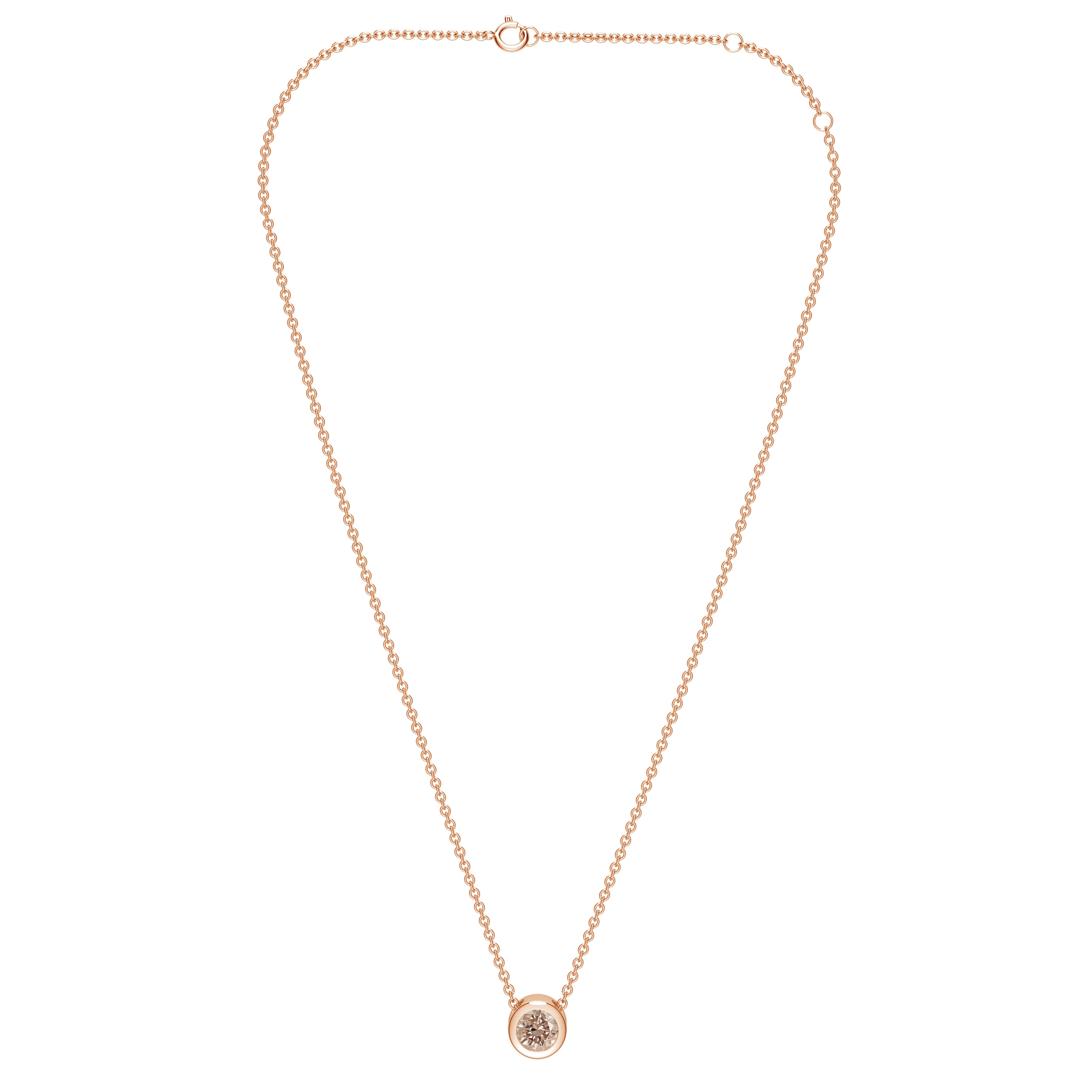  Colier Aur Roz 18k, Diamant Solitaire Champagne 0.11 Ct 2