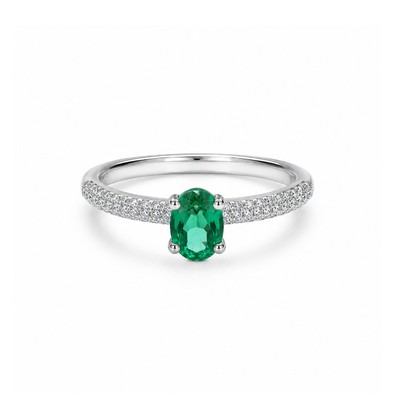 Inel Aur Alb 14 k, Smarald 0.85 ct , Diamante Naturale 0.33 Ct