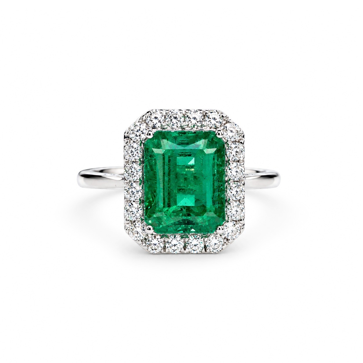 Inel Aur Alb 14 k, Smarald 3.00 ct , Diamante 0.28 Ct