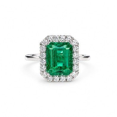 Inel Aur Alb 14 k, Smarald 3.00 ct , Diamante 0.28 Ct