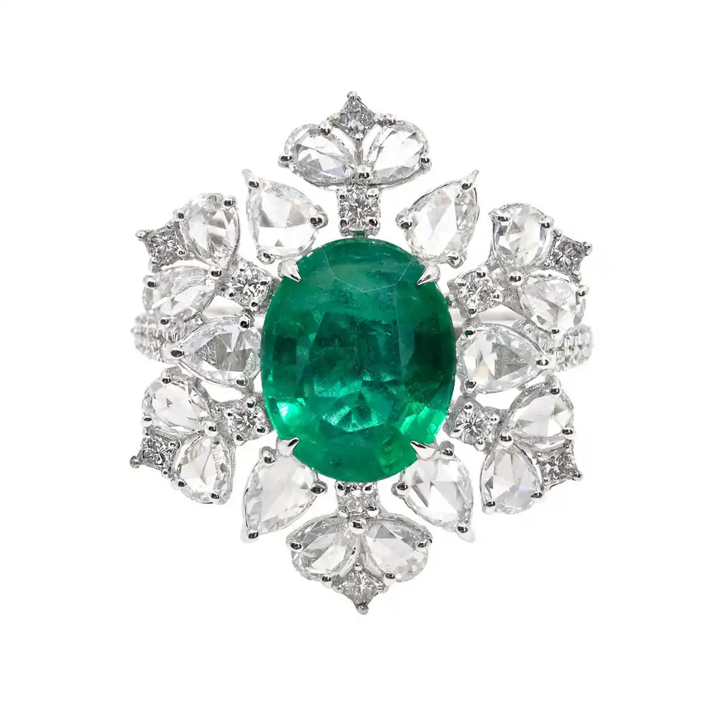Inel Aur Alb 18k, Smarald 3.27 ct, Diamante 2.30 ct