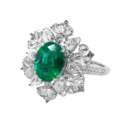 Inel Aur Alb 18k, Smarald 3.27 ct, Diamante 2.30 ct