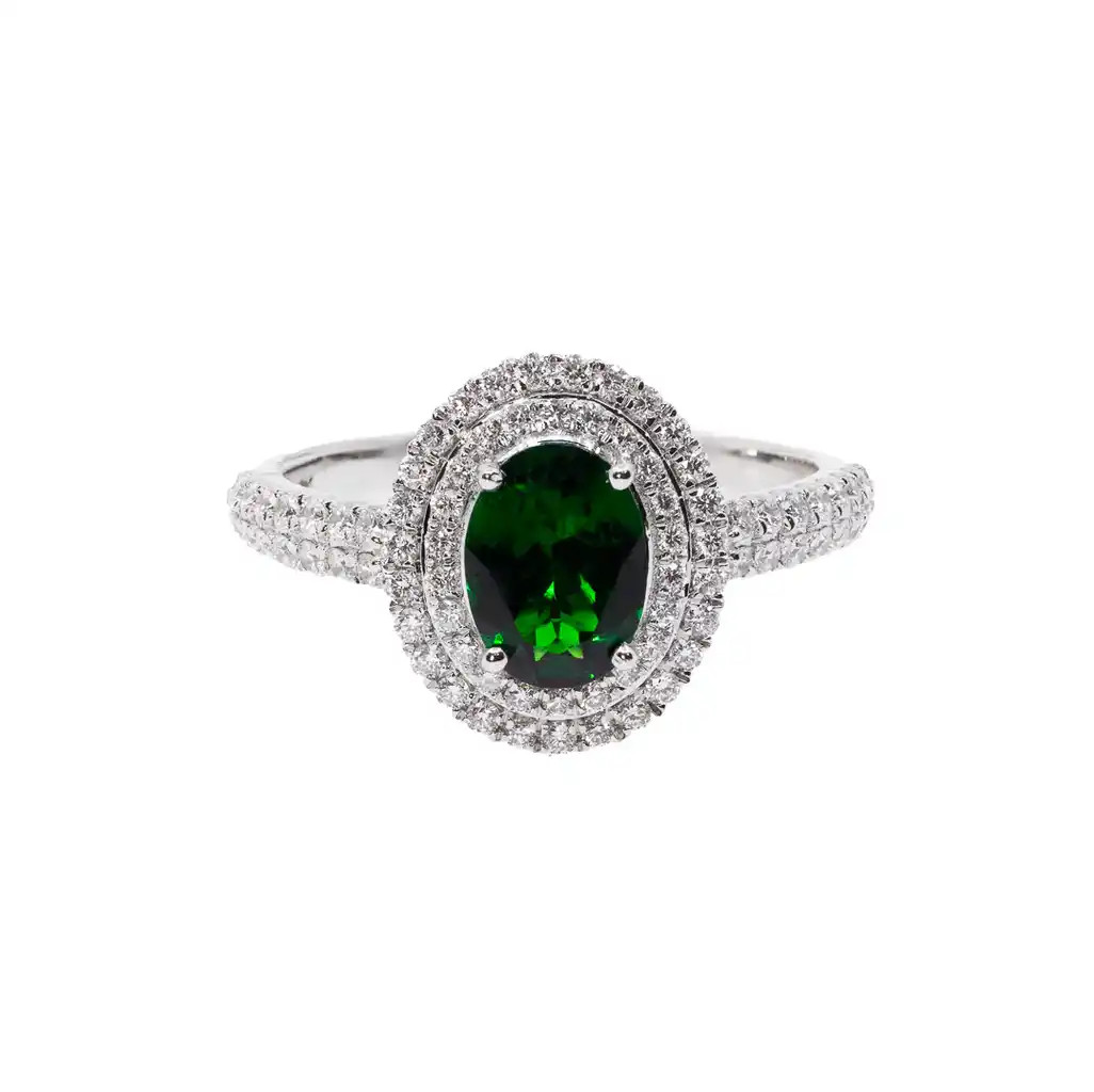 Inel Aur 18k, Tsavorit 1.13 ct, Diamante 0.49 ct