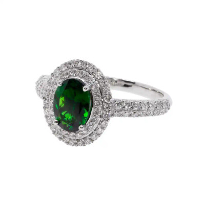 Inel Aur 18k, Tsavorit 1.13 ct, Diamante 0.49 ct