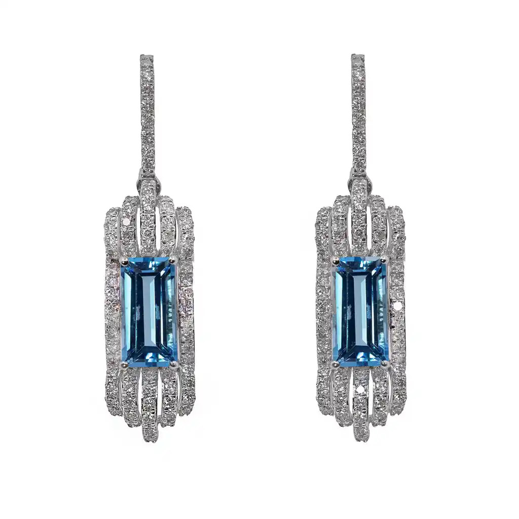  Cercei Aur 18k, Topaz 2.18 ct, Diamante 0.55 ct 1