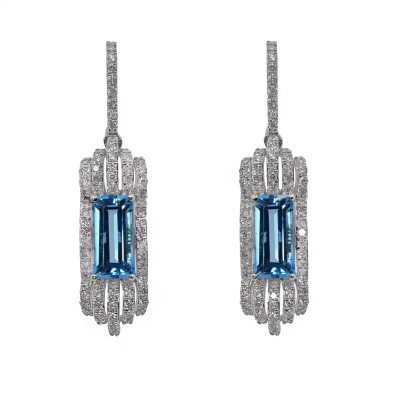  Cercei Aur 18k, Topaz 2.18 ct, Diamante 0.55 ct 1