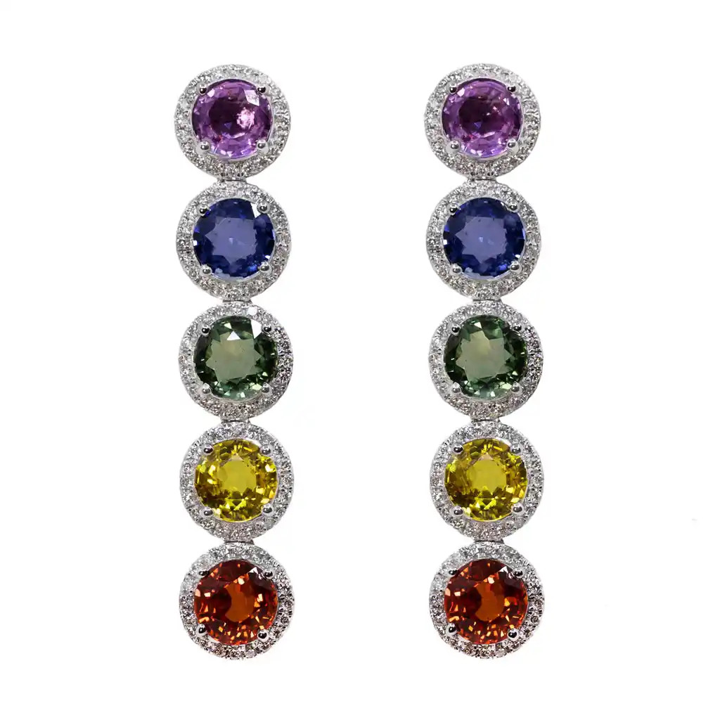 Cercei Aur 18k, Safire 10.22 ct, Diamante 0.89 ct