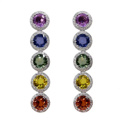 Cercei Aur 18k, Safire 10.22 ct, Diamante 0.89 ct