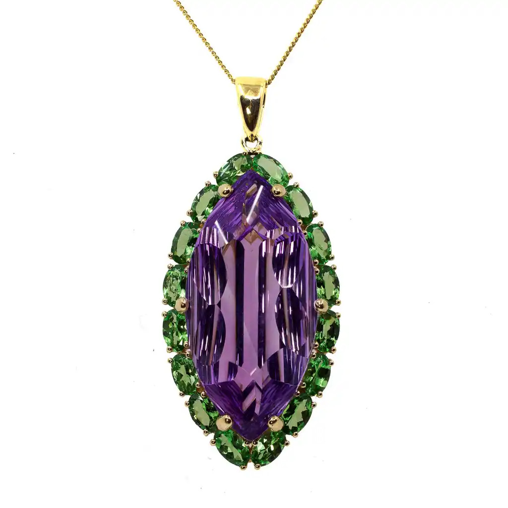  Pandantiv Aur 18k, Ametist 24.63 ct, Tsavorite 3.79 ct 2