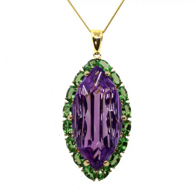  Pandantiv Aur 18k, Ametist 24.63 ct, Tsavorite 3.79 ct 2