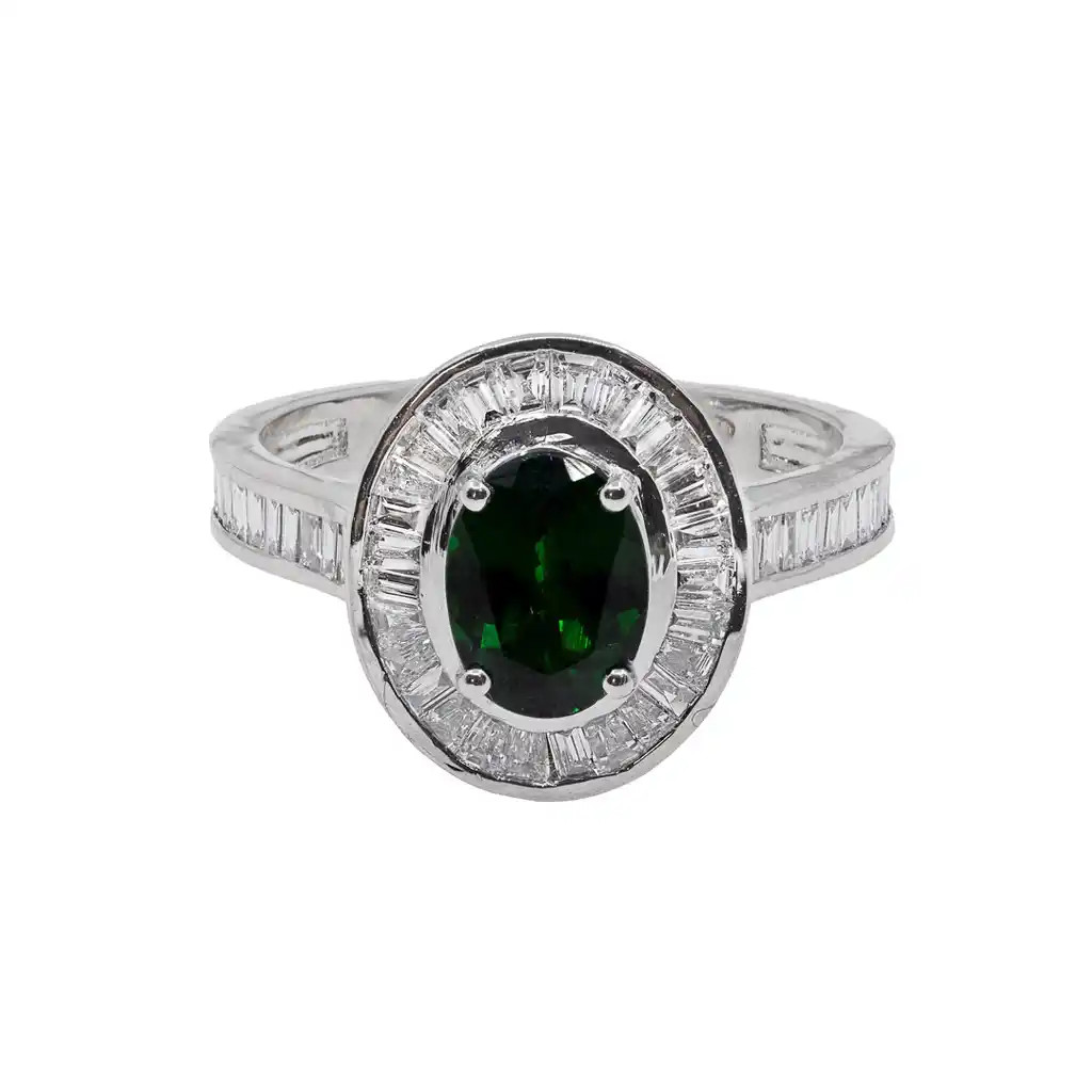 Inel Aur 18k, Tsavorit 1.35 ct, Diamante 0.79 ct