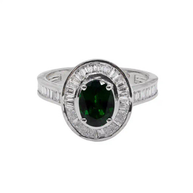 Inel Aur 18k, Tsavorit 1.35 ct, Diamante 0.79 ct