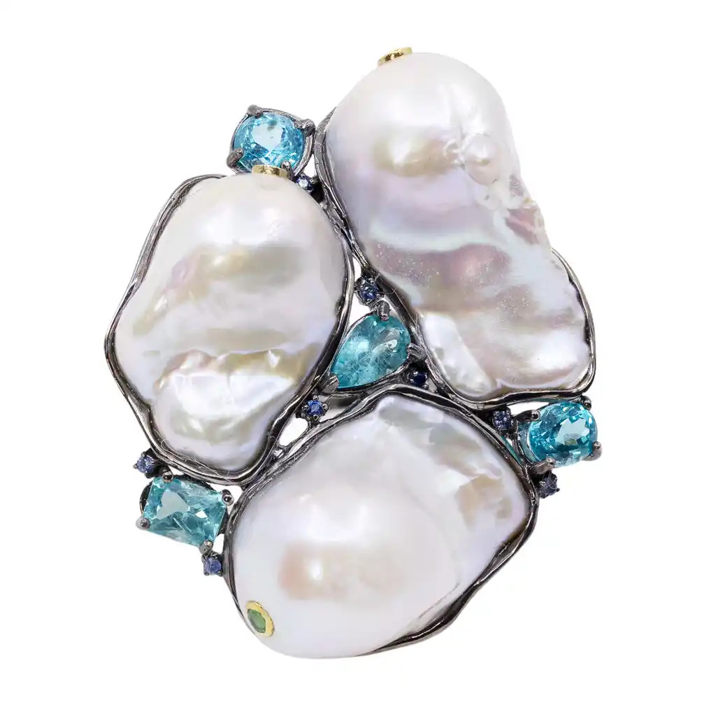 Inel Argint 925, Perle Baroque, Apatit, Safire