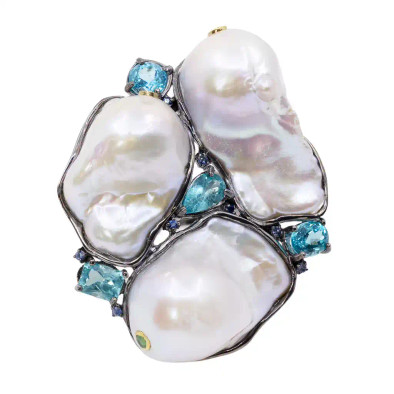 Inel Argint 925, Perle Baroque, Apatit, Safire