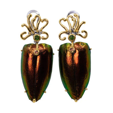 Cercei Argint 925, Beetle, Crom Diopsid
