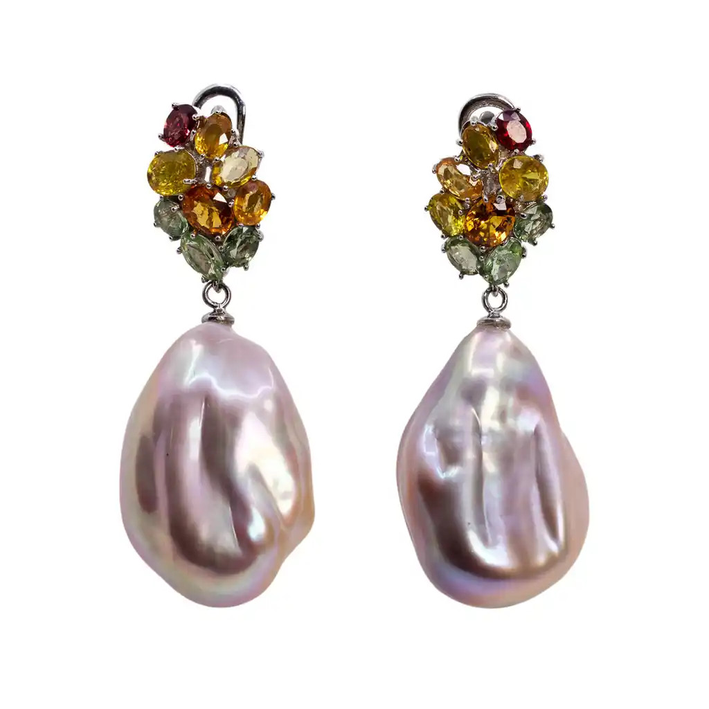 Cercei Argint 925, Perle Baroque, Safire Fancy