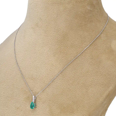Colier Aur Alb 18k, Smarald 0.60 ct, Diamante 0.06 ct