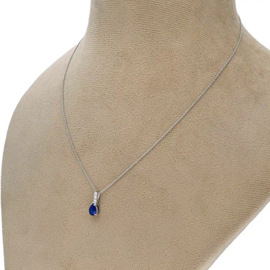  Colier Aur Alb 18k, Safir 0.60 ct, Diamante 0.06 ct 3