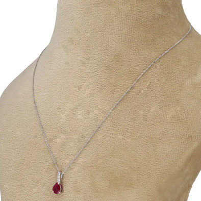 Colier Aur Alb 18k, Rubin 1.00 ct, Diamante 0.06 ct