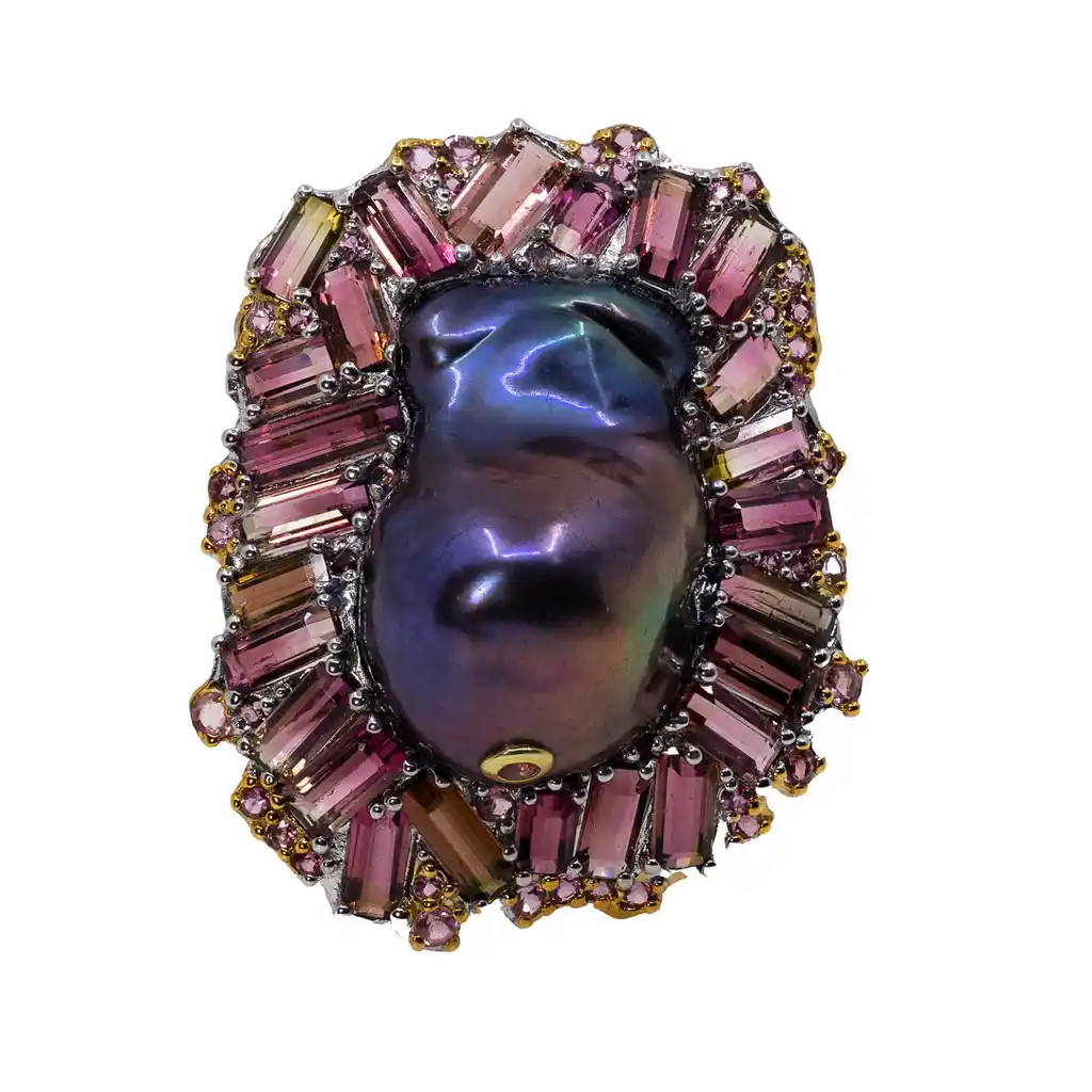  Inel Argint 925, Perla Baroque, Spinel,Turmalina 1