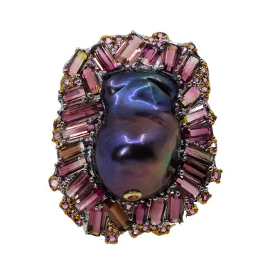  Inel Argint 925, Perla Baroque, Spinel,Turmalina 1