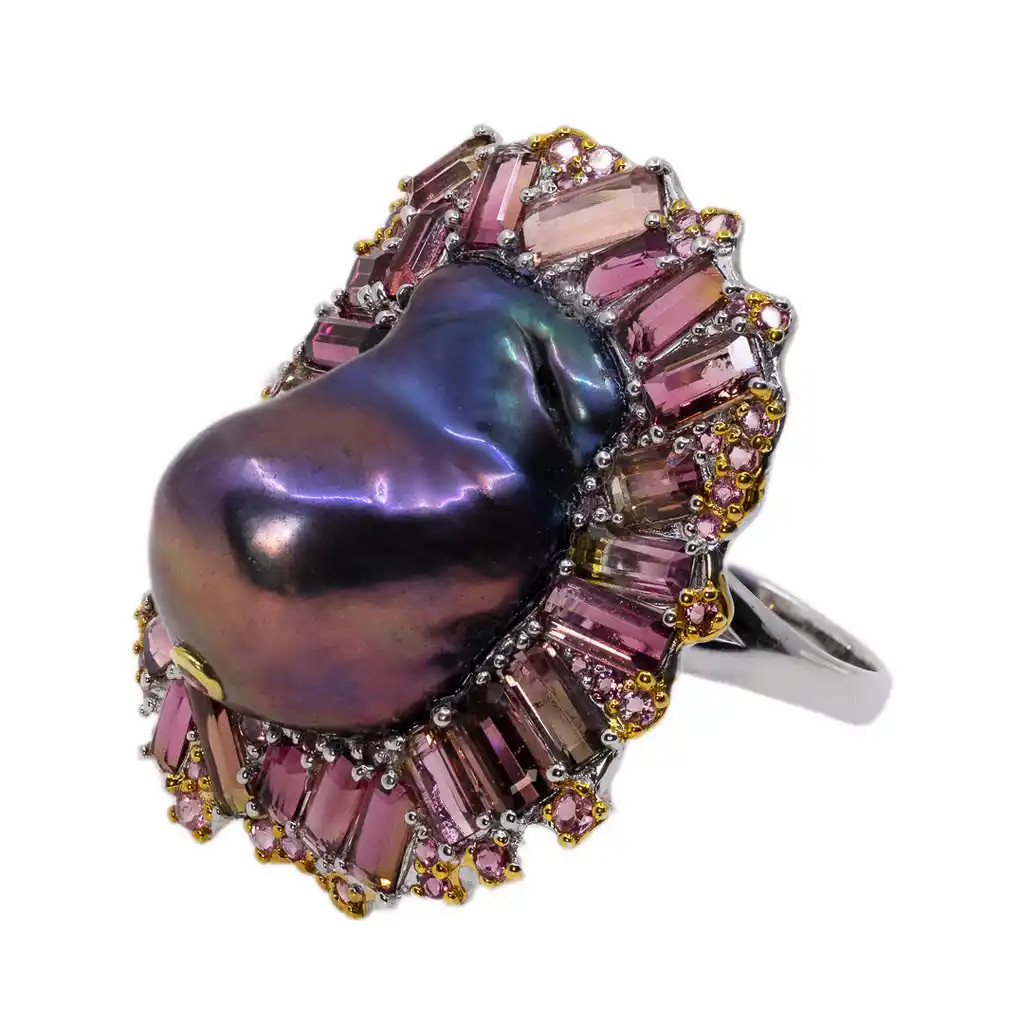  Inel Argint 925, Perla Baroque, Spinel,Turmalina 3