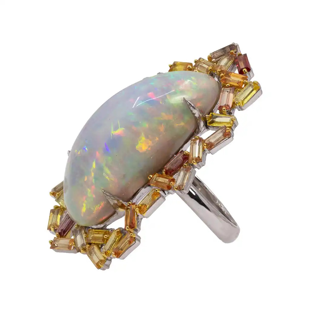  Inel Argint 925, Opal 18.10 ct, Safire 4.60 ct 3