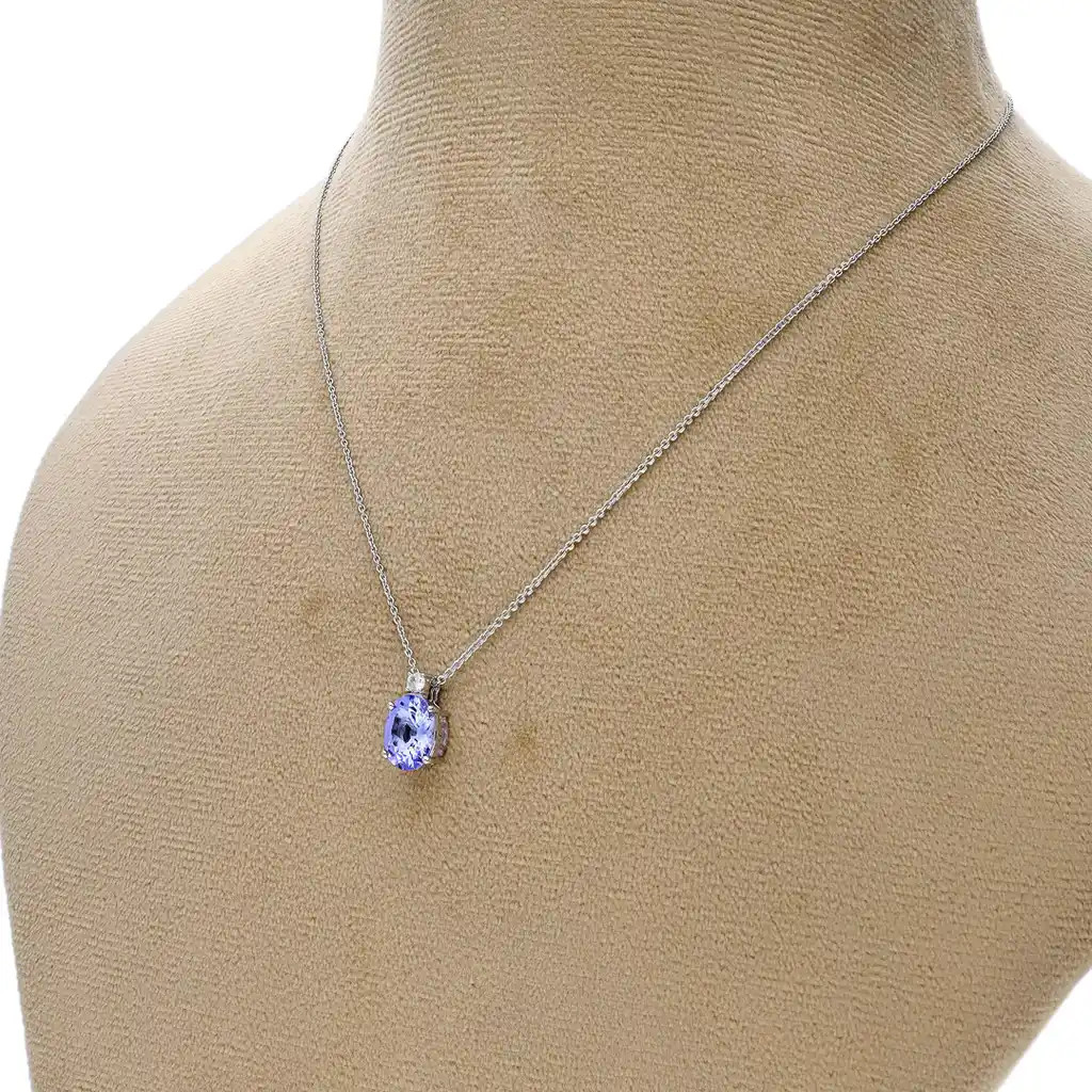 Colier Aur Alb 18k, Tanzanit 1.50 ct, Diamante 0.02 ct